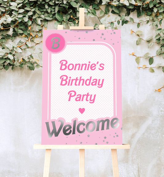 Barbie Party Pink Silver | Printable Welcome Sign Template