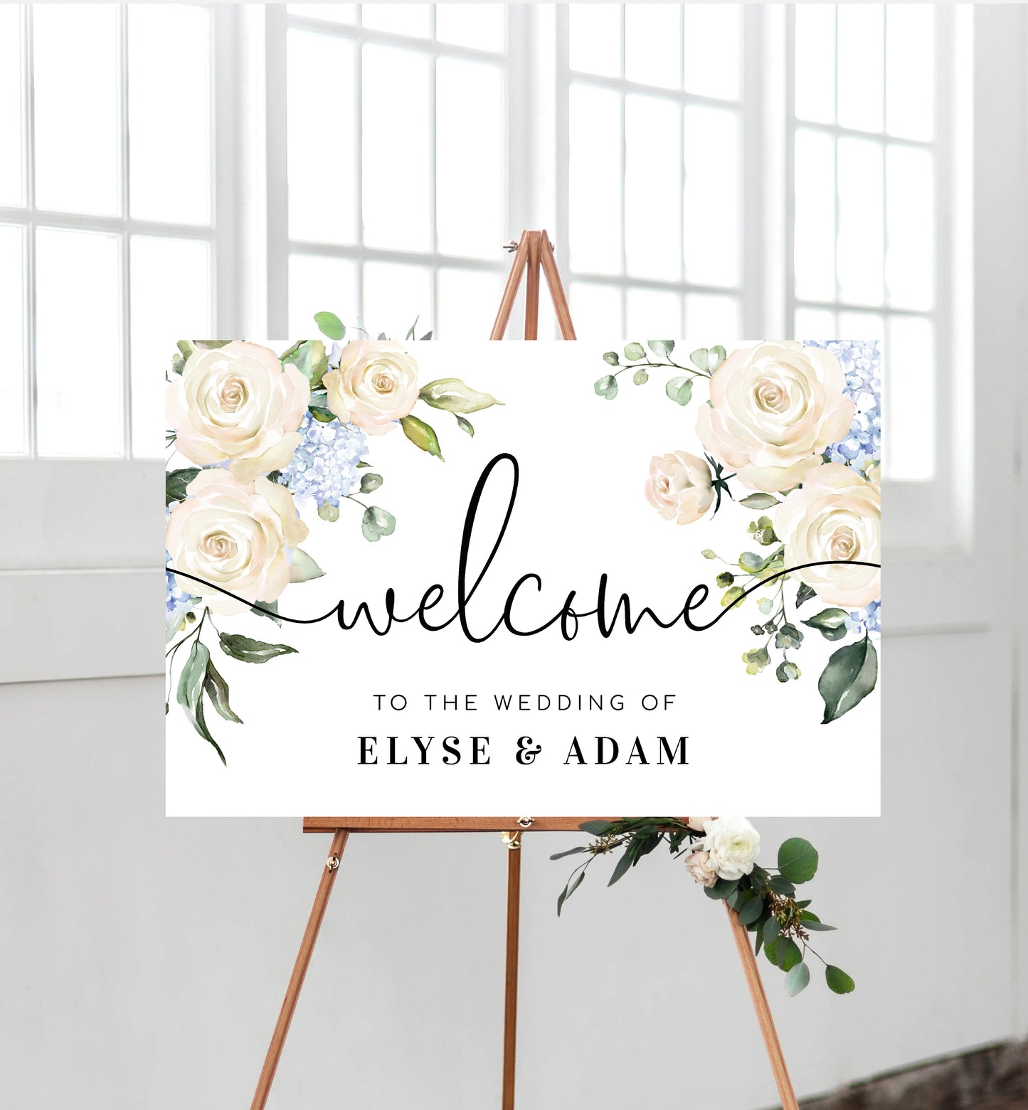 Darcy Floral White | Printable Welcome Sign - Landscape