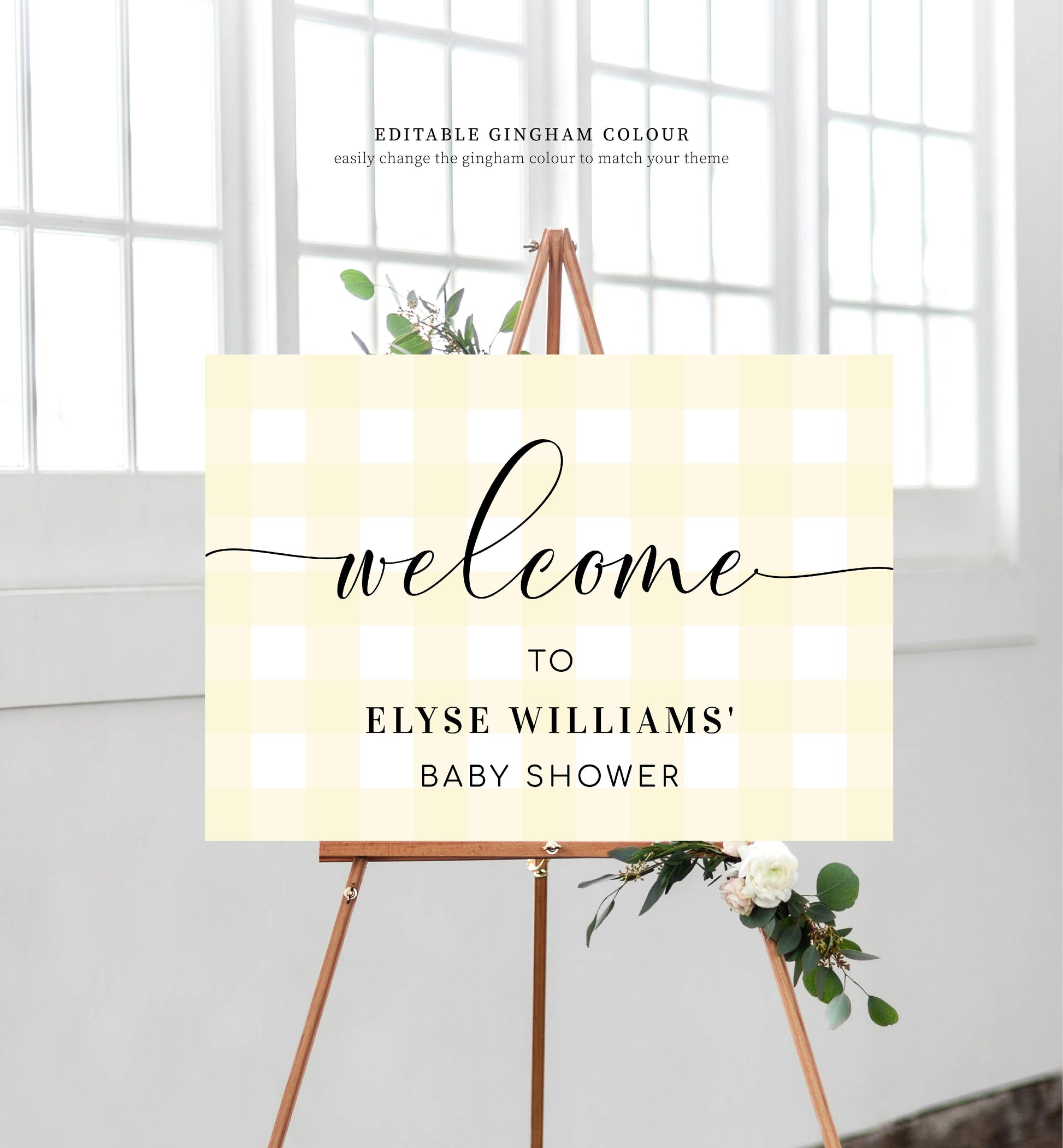 Gingham Pink | Printable Welcome Sign - Black Bow Studio