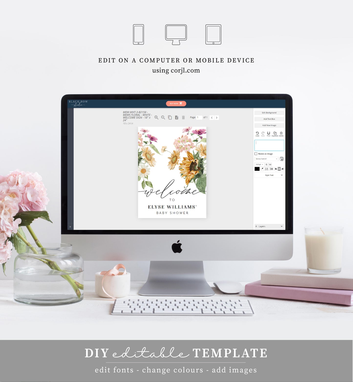 Mews Floral White | Printable Welcome Sign