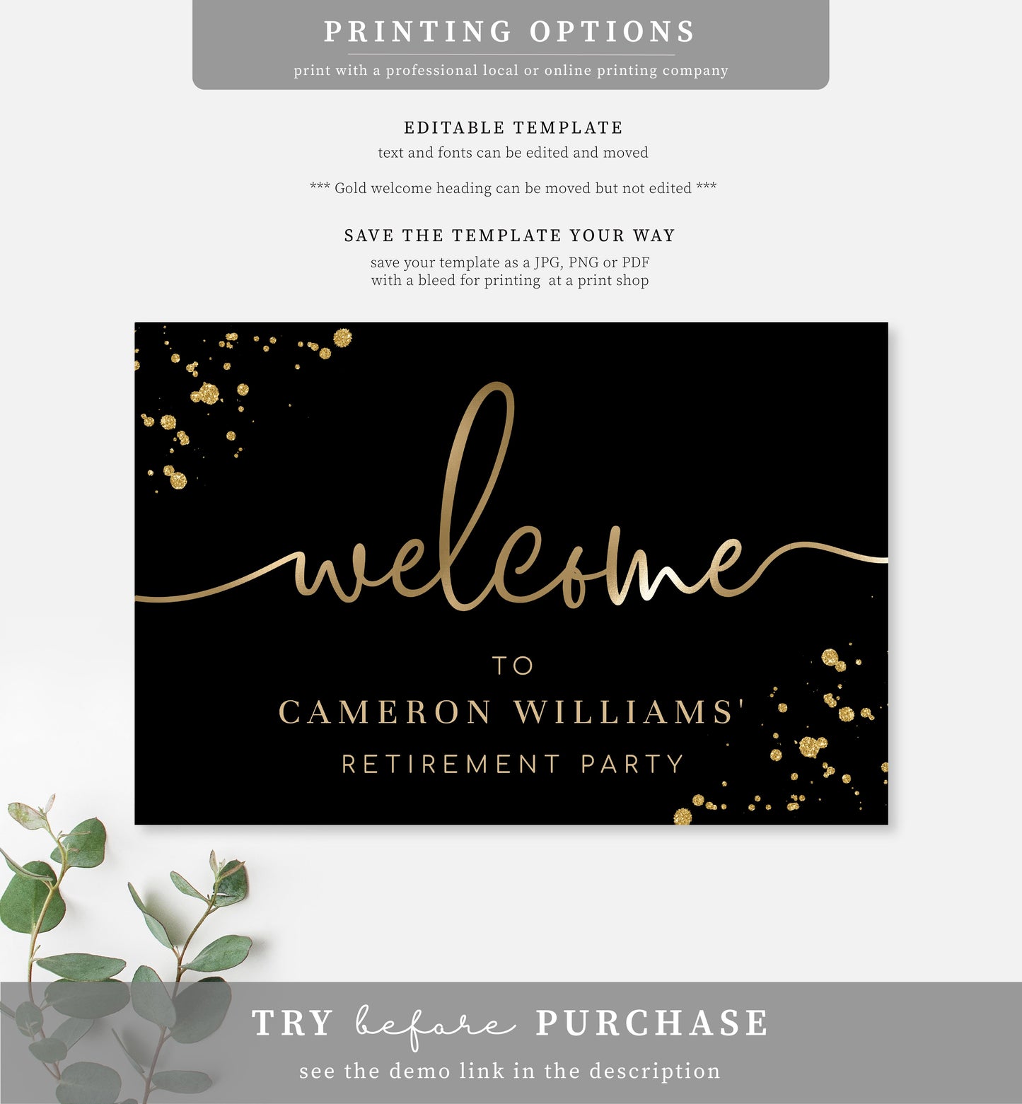 Paintly Black Gold | Printable Welcome Sign