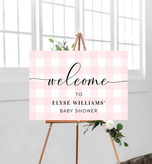 Gingham Pink | Printable Welcome Sign - Black Bow Studio