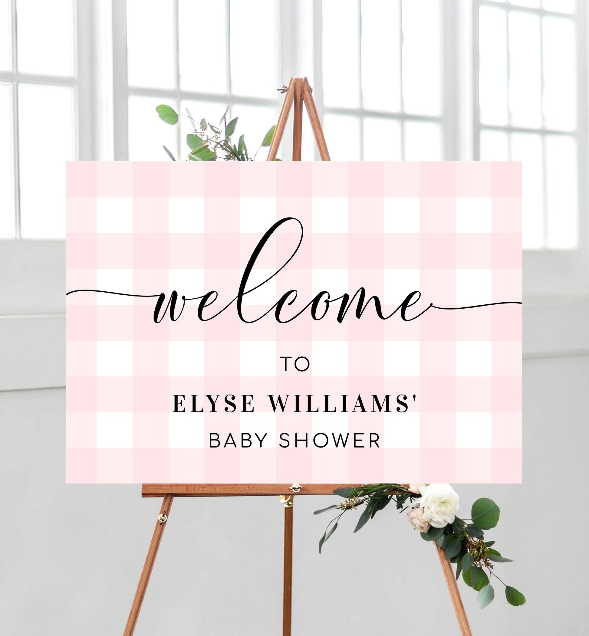 Gingham Pink | Printable Welcome Sign - Black Bow Studio