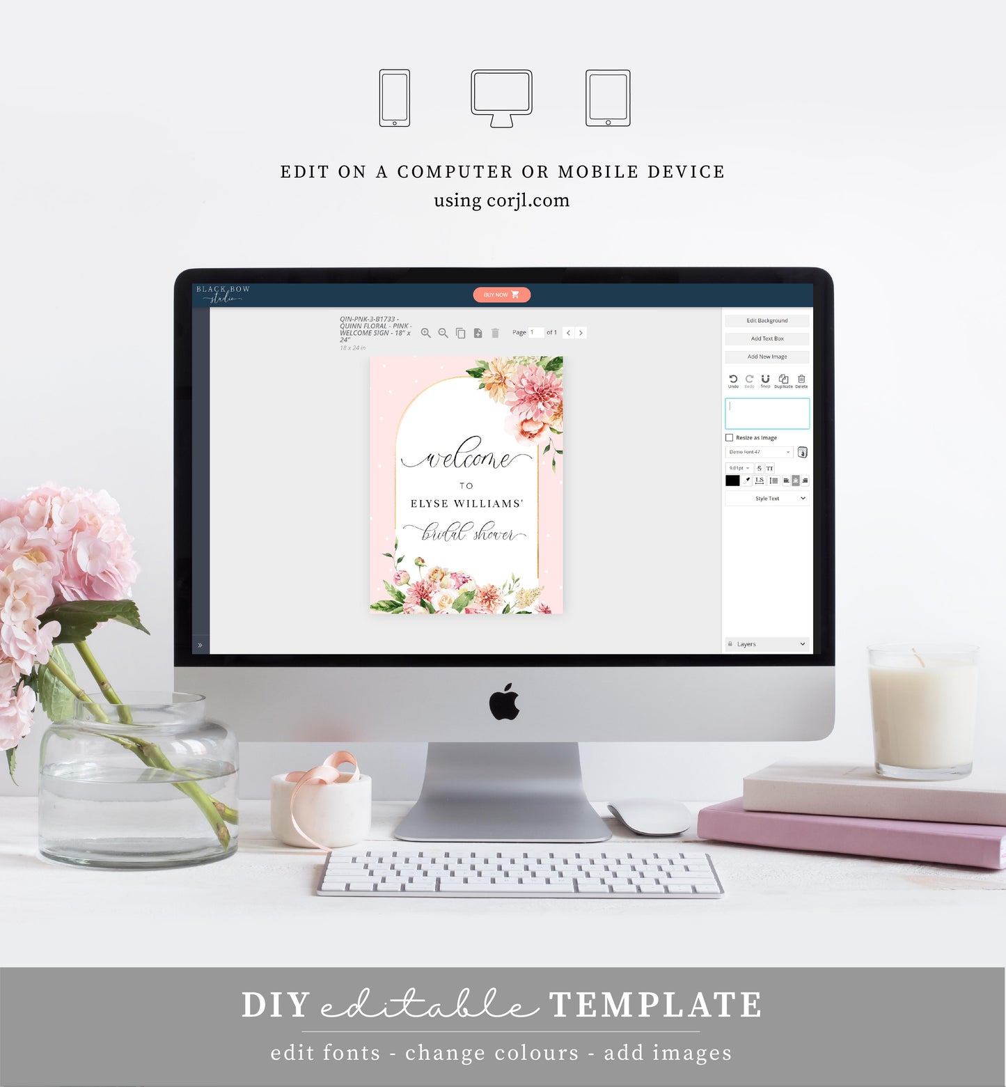 Quinn Floral Pink | Printable Welcome Sign