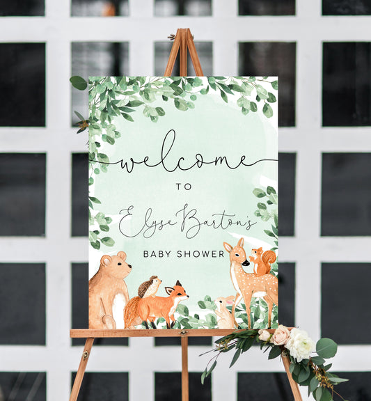 Woodland Animals Green | Printable Welcome Sign