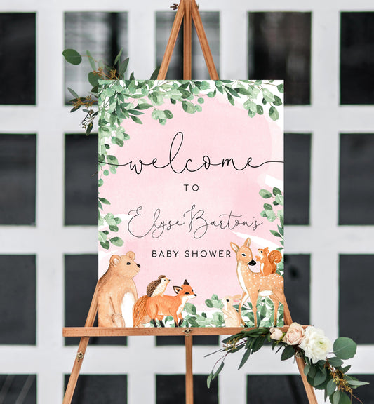 Woodland Animals Pink | Printable Welcome Sign