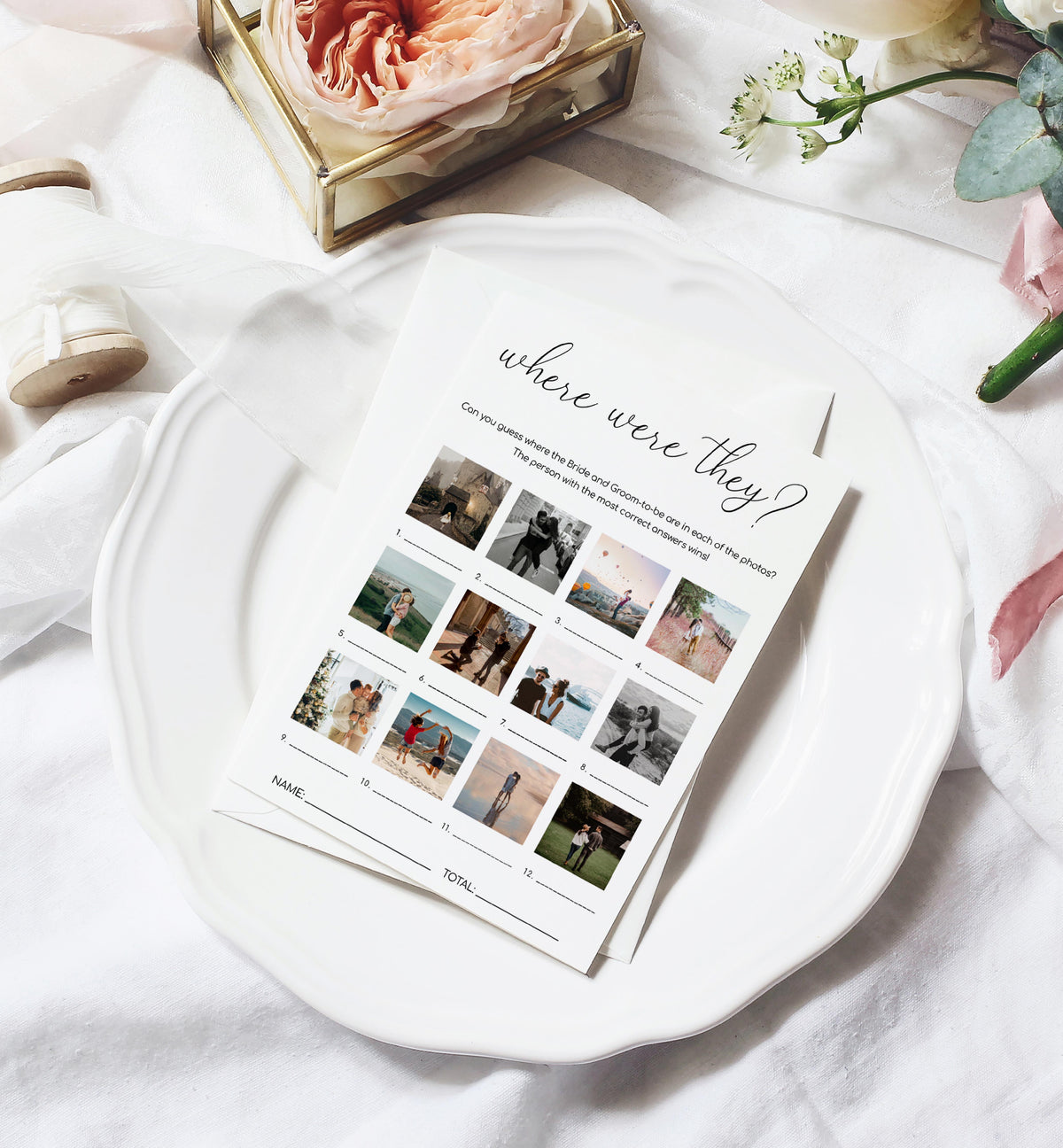 Quinn Script White | Printable Where Were They Photo Bridal Shower Gam ...