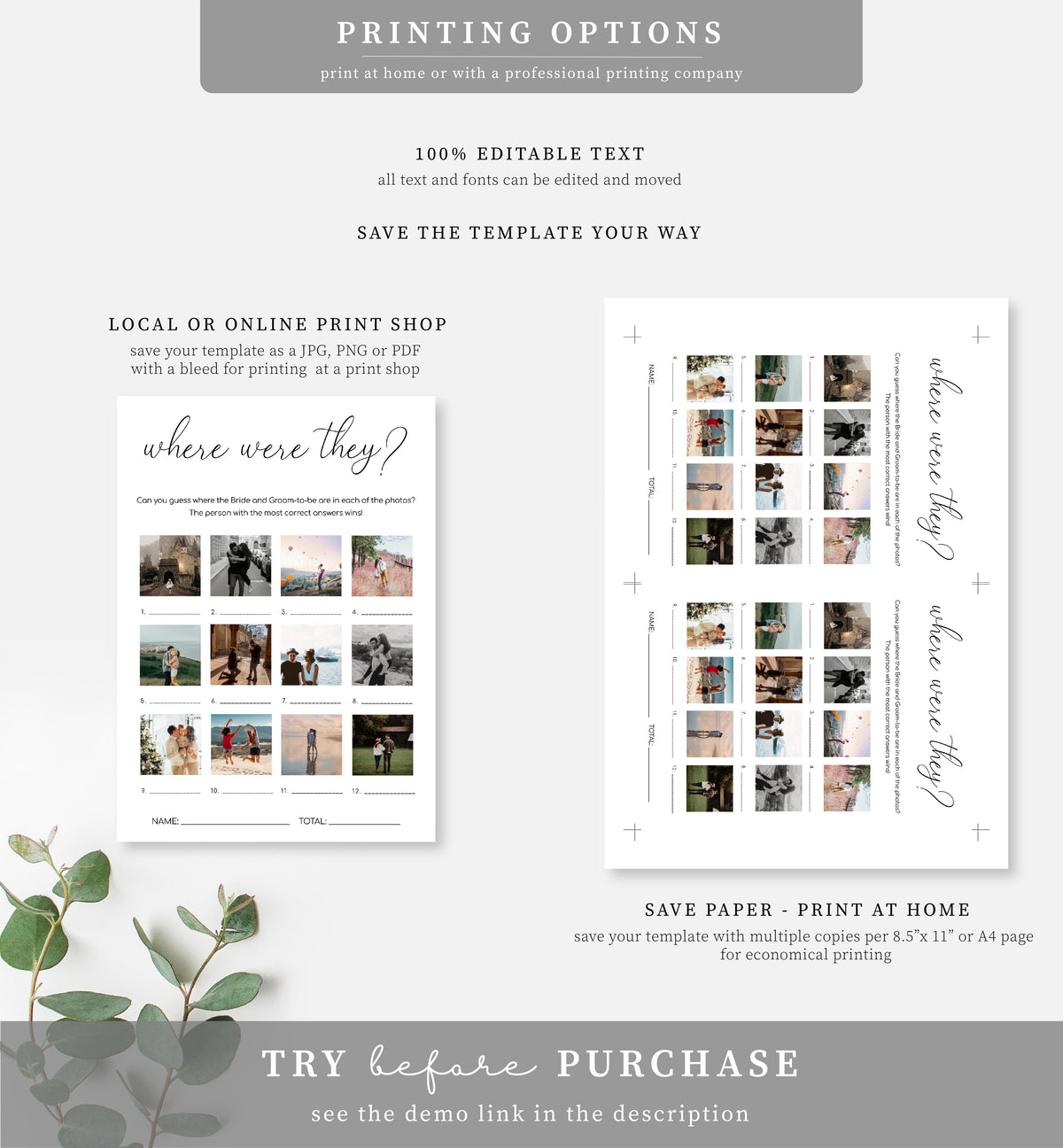 Quinn Script White | Printable Where Were They Photo Bridal Shower Gam ...