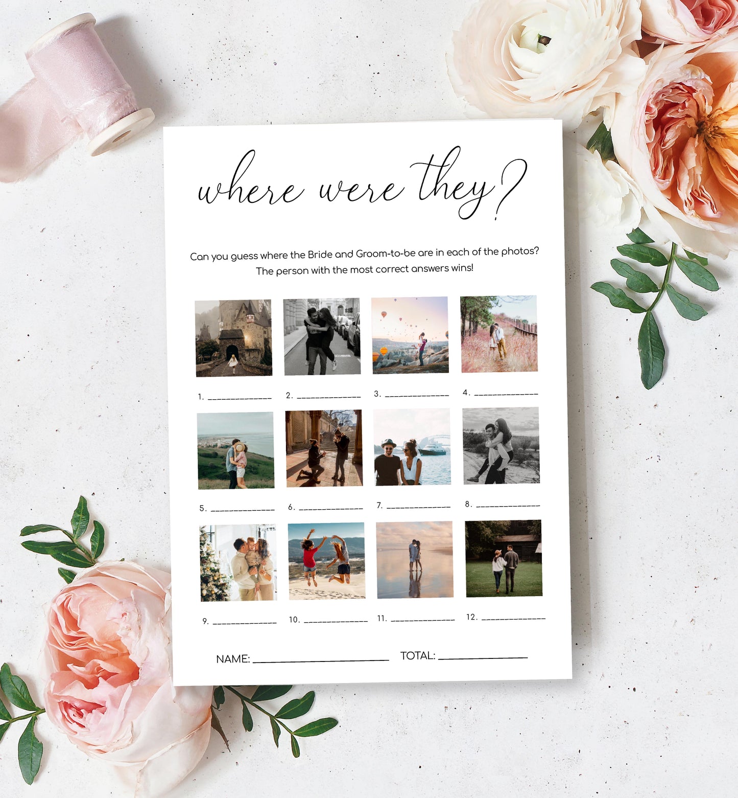Quinn Script White | Printable Where Were They Photo Bridal Shower Game