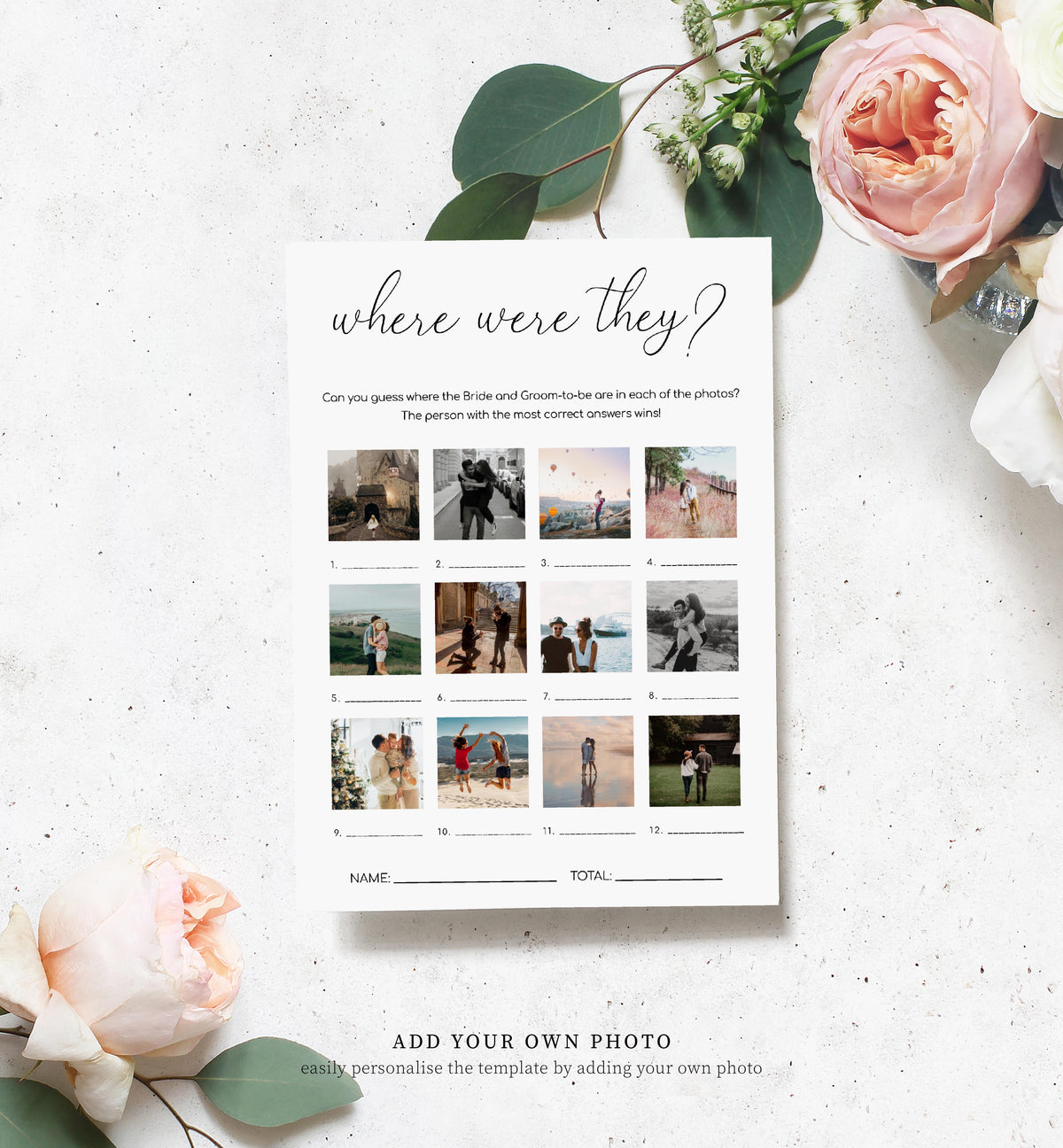Quinn Script White | Printable Where Were They Photo Bridal Shower Gam ...