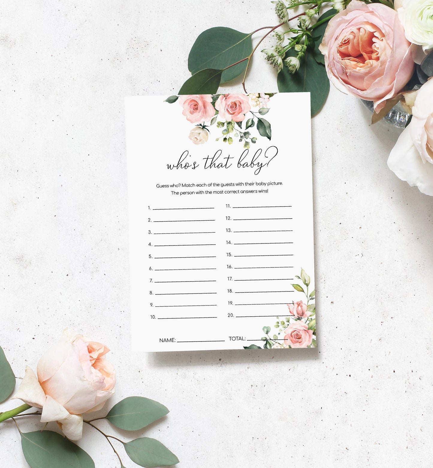 Darcy Floral Pink | Printable Guess The Baby Photo Baby Shower Game Template