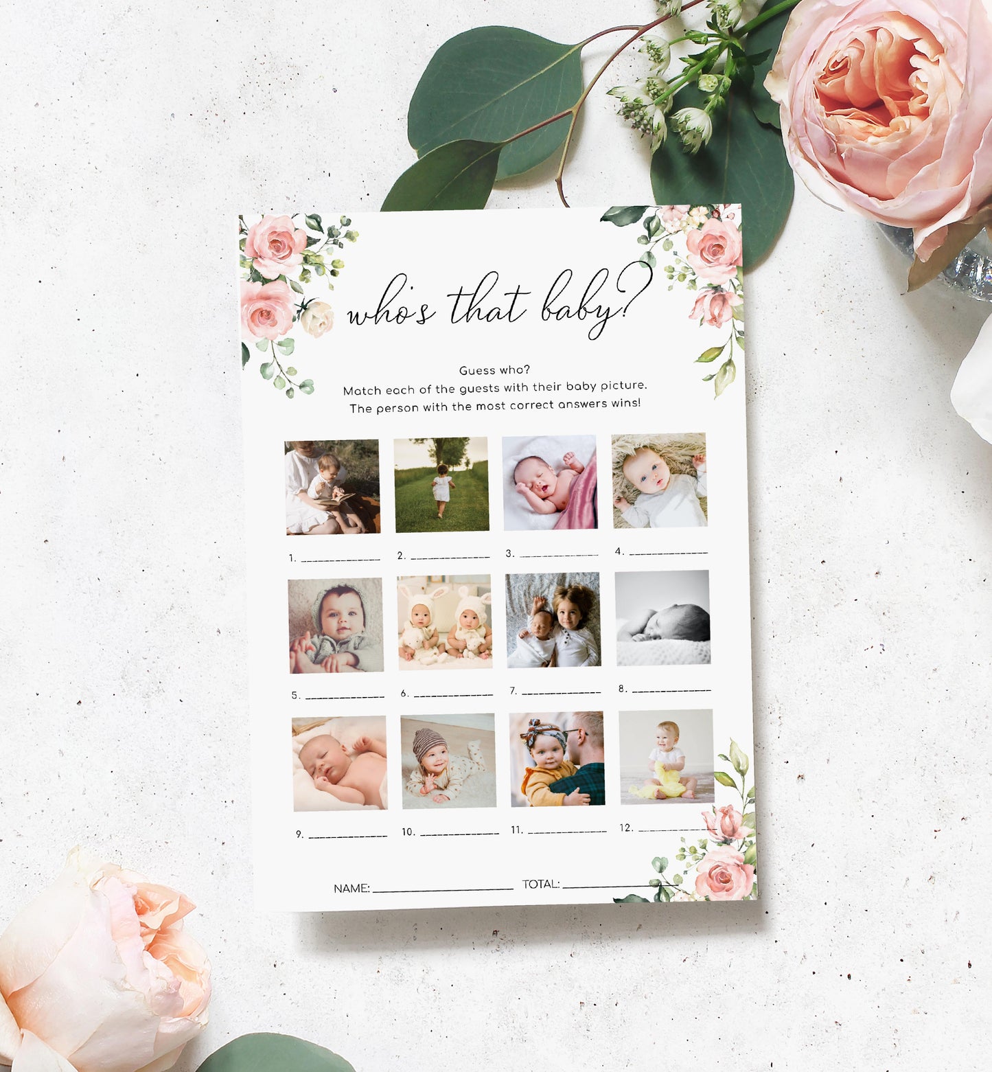 Darcy Floral Pink | Printable Guess The Baby Photo Baby Shower Game Template