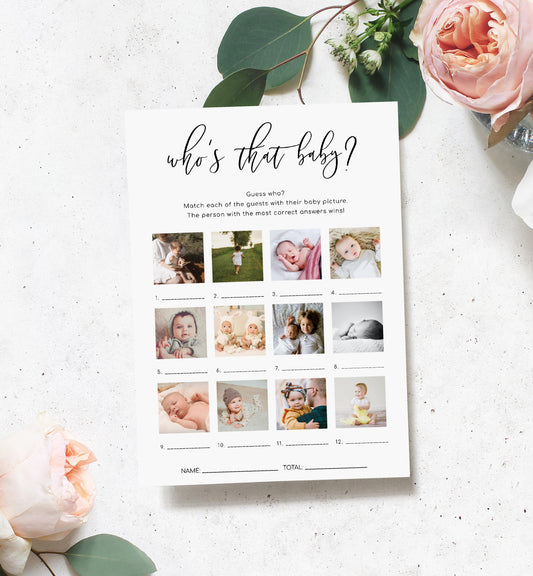 Lucas Script White | Printable Guess The Baby Photo Baby Shower Game