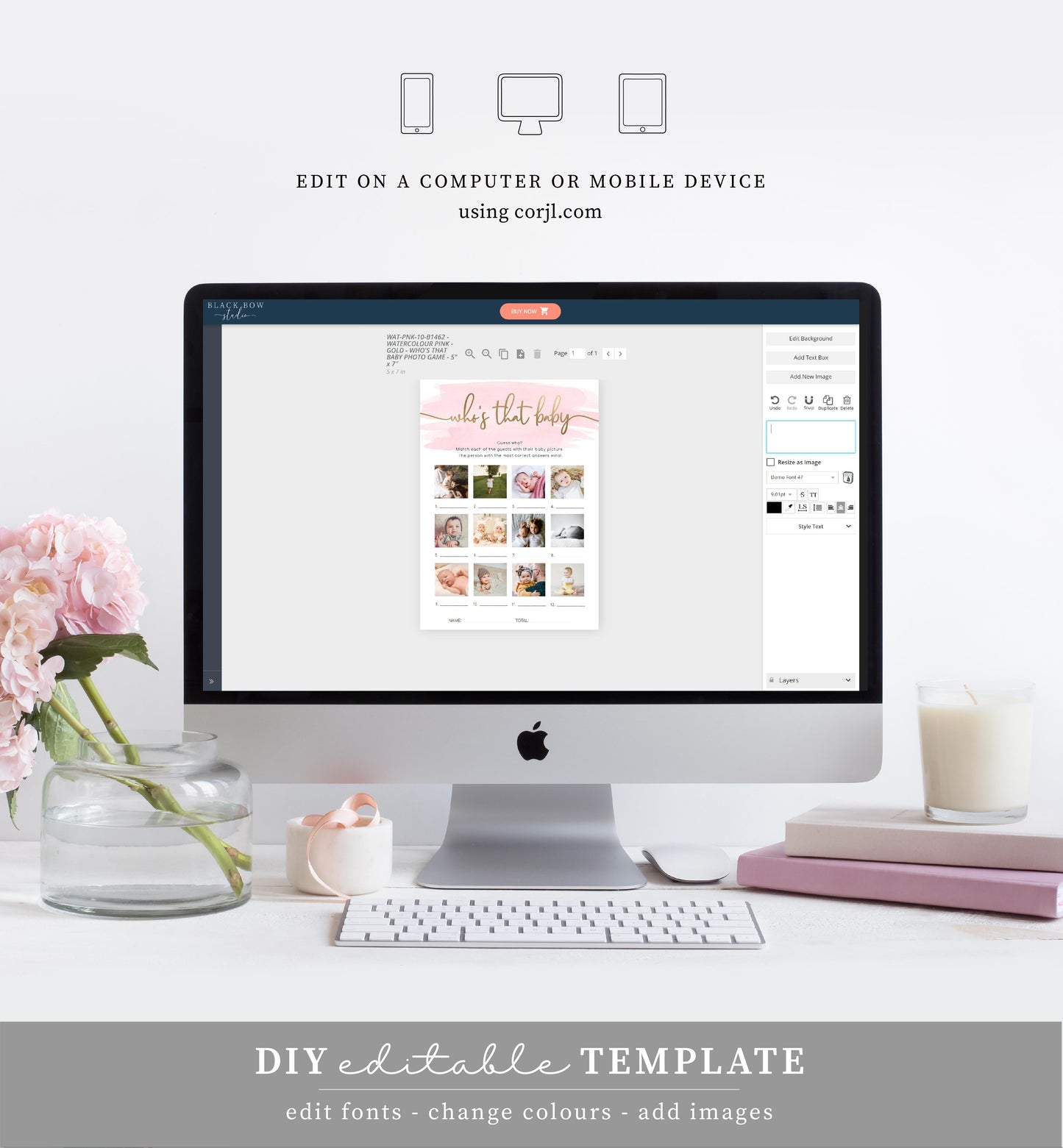 Watercolour Pink | Printable Guess The Baby Photo Baby Shower Game
