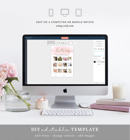 Watercolour Pink | Printable Guess The Baby Photo Baby Shower Game