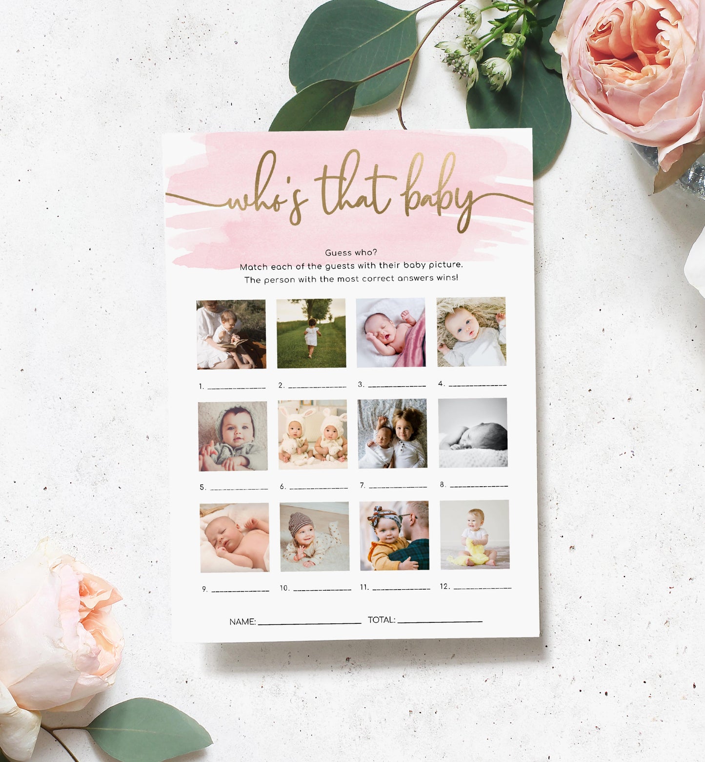 Watercolour Pink | Printable Guess The Baby Photo Baby Shower Game
