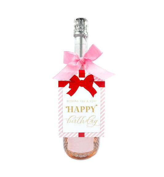 Stripe Pink Red | Happy Birthday Wine Bottle Tag Kit