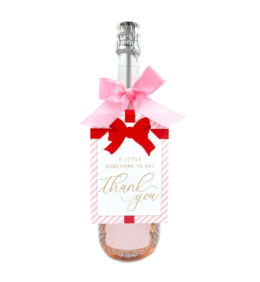 Stripe Pink Red | Thank You Wine Bottle Tag Kit