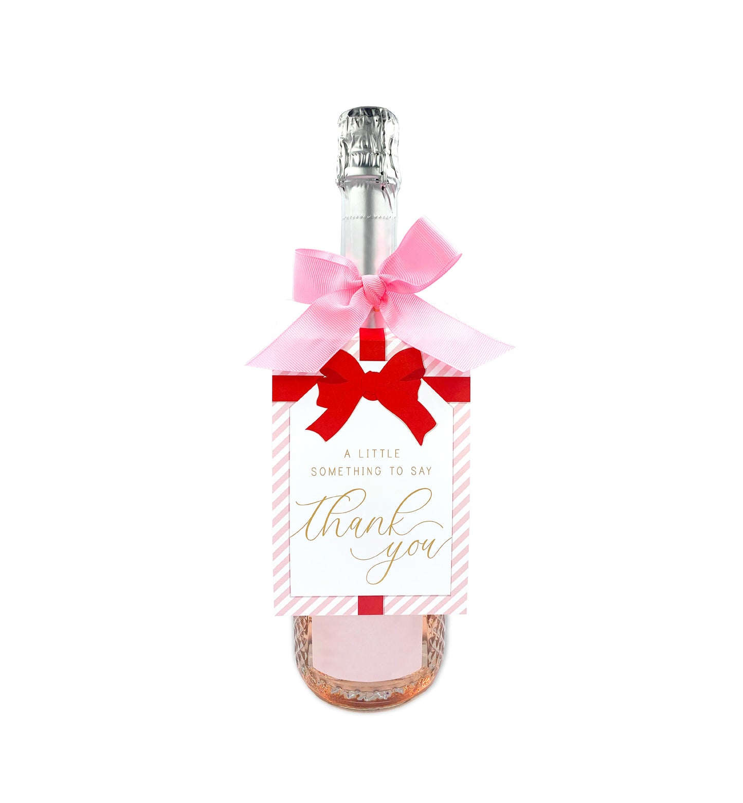 Stripe Pink Red | Thank You Wine Bottle Tag Kit