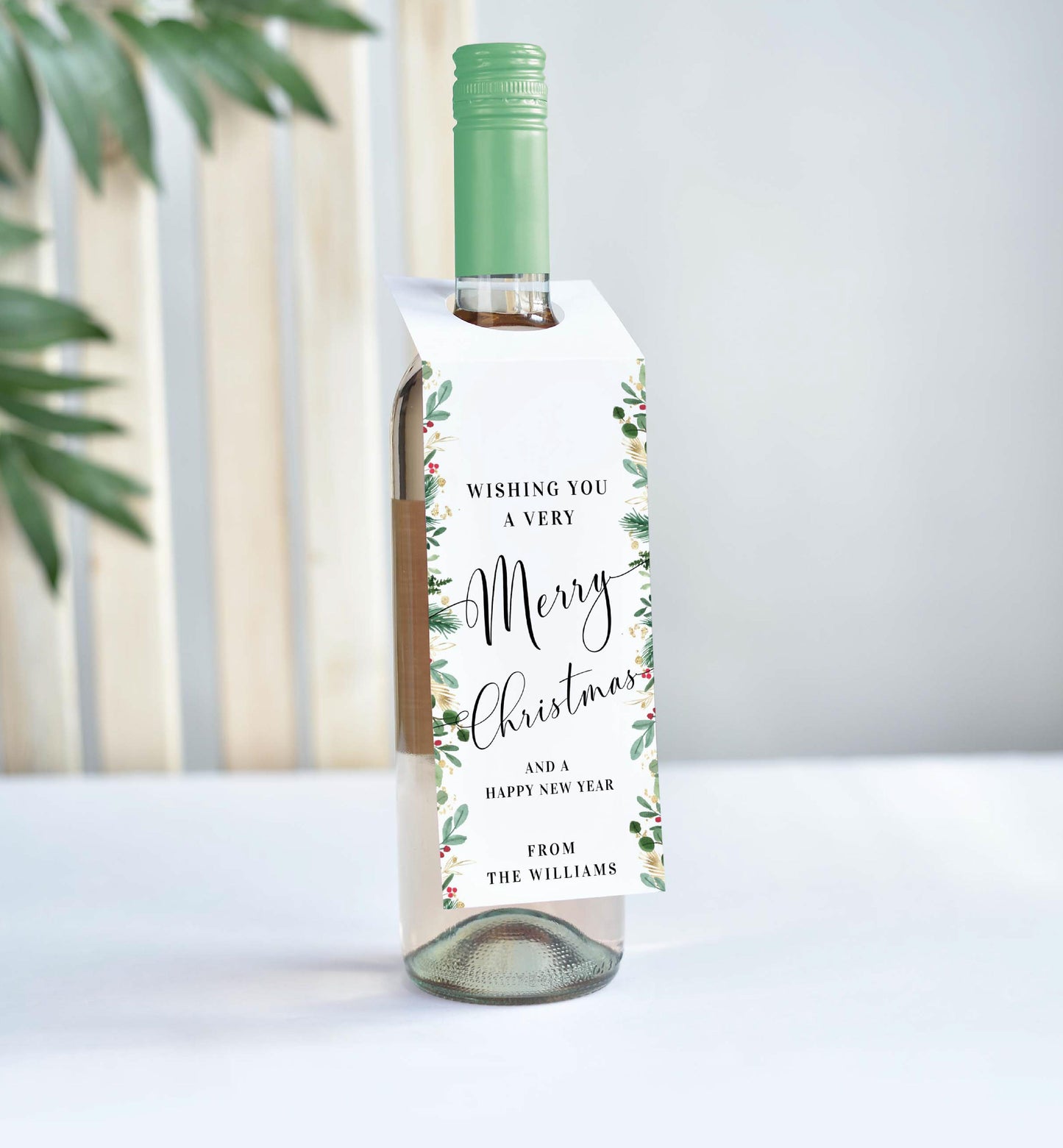 Merriment Christmas | Printable Merry Christmas Wine Bottle Bib Gift Tag