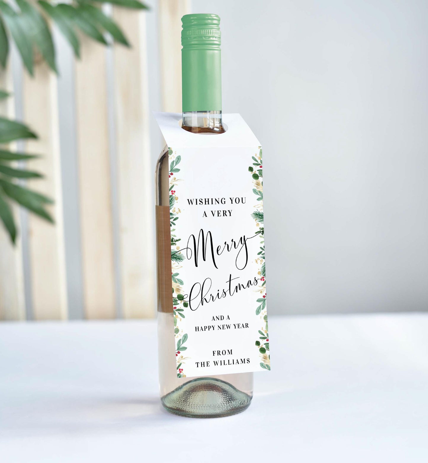 Merriment Christmas | Printable Merry Christmas Wine Bottle Bib Gift Tag