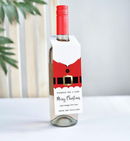 Santa Coat Red | Printable Christmas Wine Bottle Bib Gift Tag