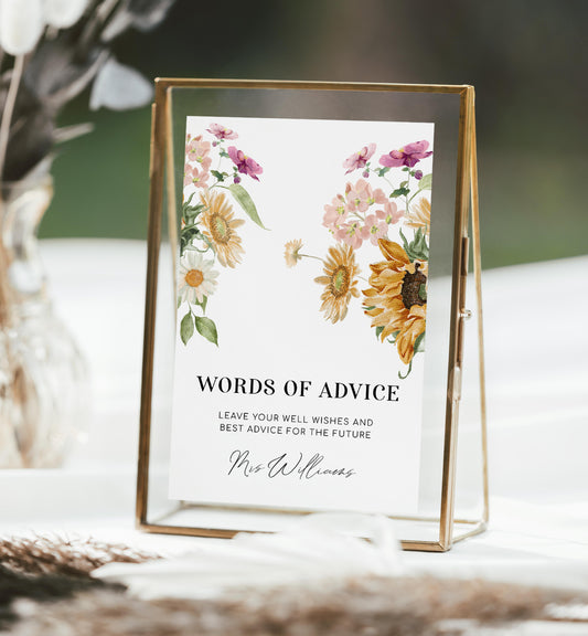 Mews Floral White | Printable Words Of Advice Sign and Card Template