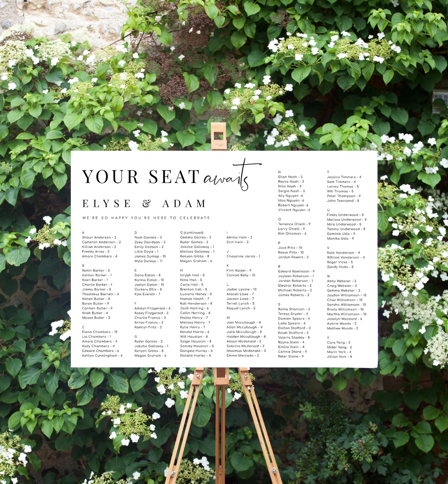 Estelle White | Printable Your Seat Awaits Alphabetical Seating Chart Template
