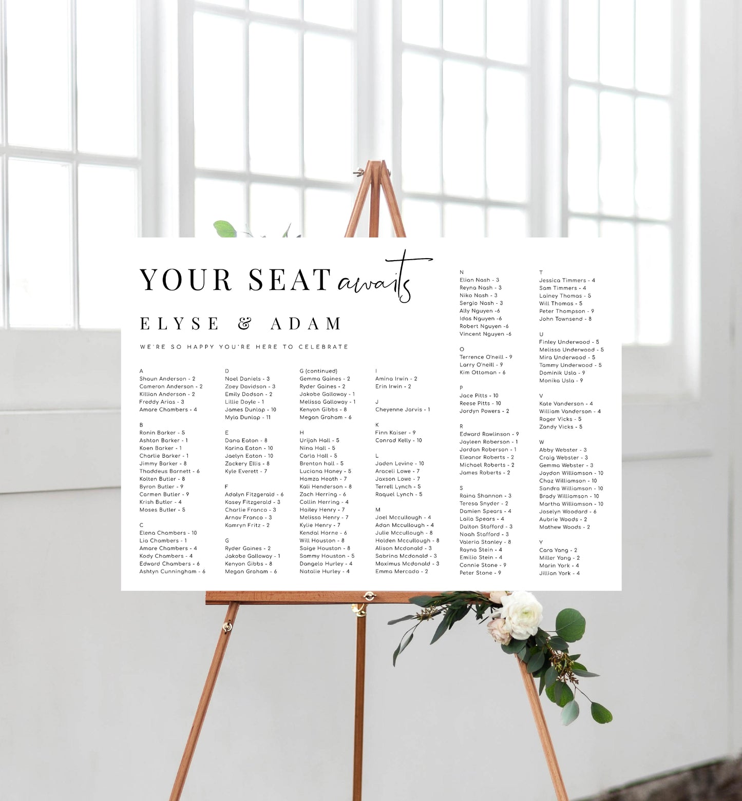Estelle White | Printable Your Seat Awaits Alphabetical Seating Chart Template