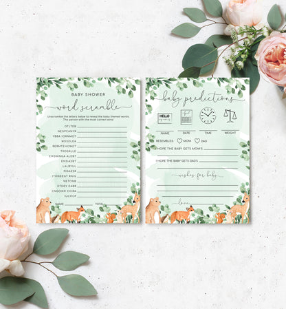 Woodland Animals Green | Printable Baby Shower Games Bundle