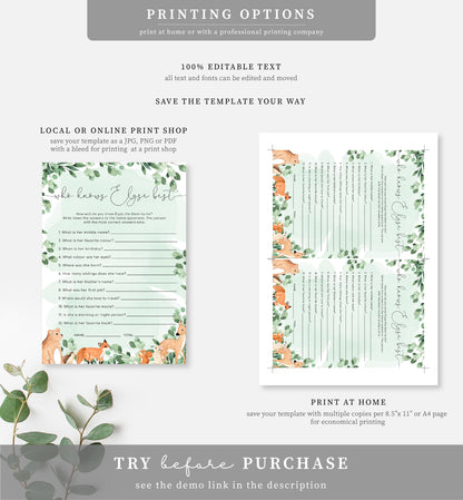 Woodland Animals Green | Printable Baby Shower Games Bundle