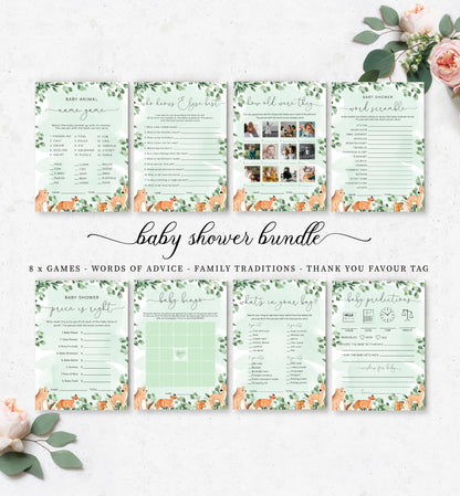Woodland Animals Green | Printable Baby Shower Games Bundle