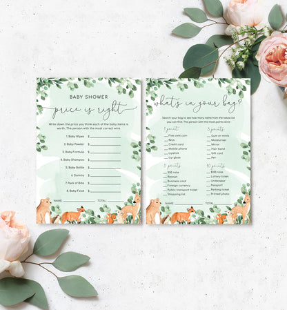 Woodland Animals Green | Printable Baby Shower Games Bundle